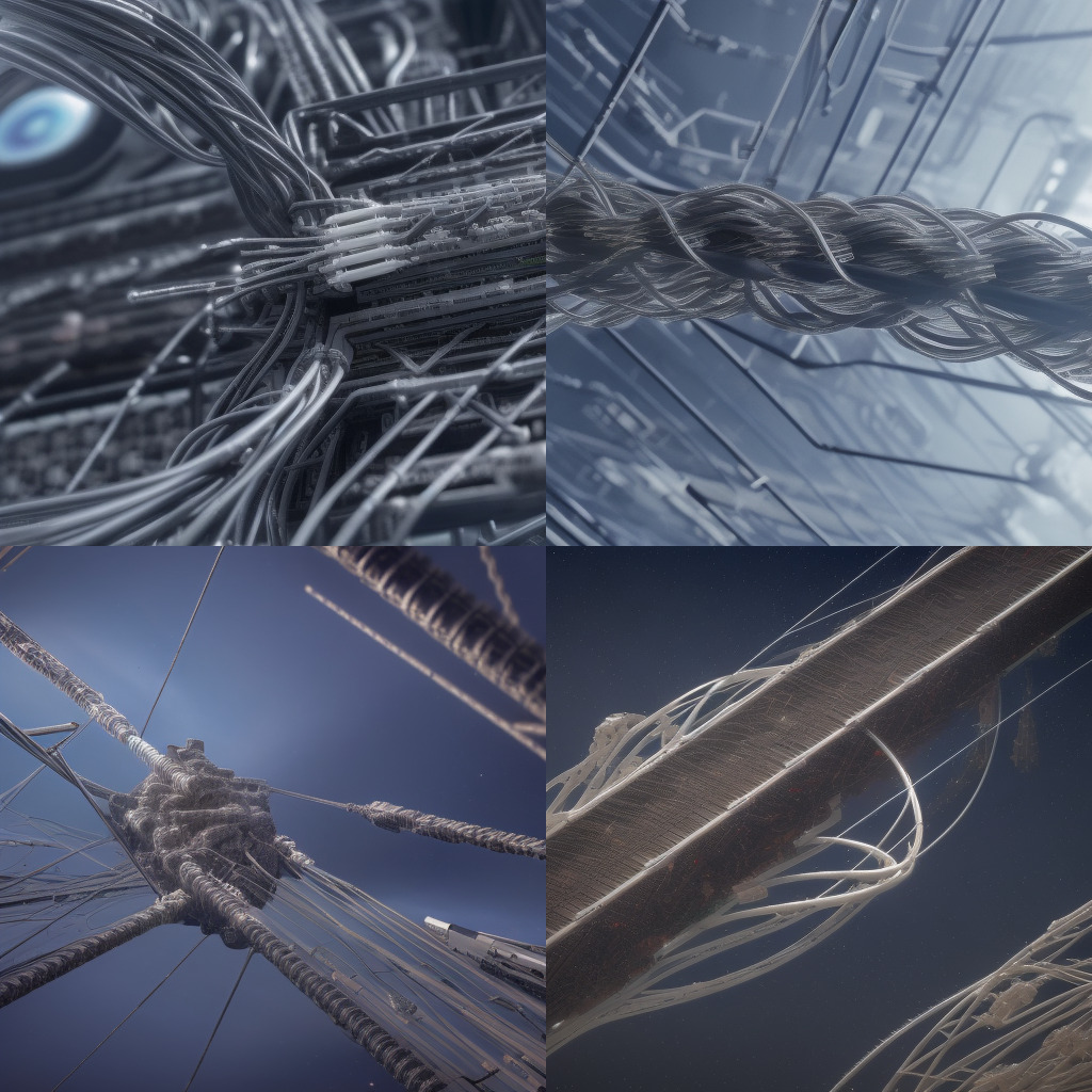 A photo of a tangle of wires, close up, 8K, in EpicSpaceMachine style